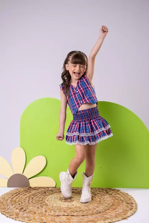 Conjunto Junino Melissa Xadrez Azul Marinho - comprar online