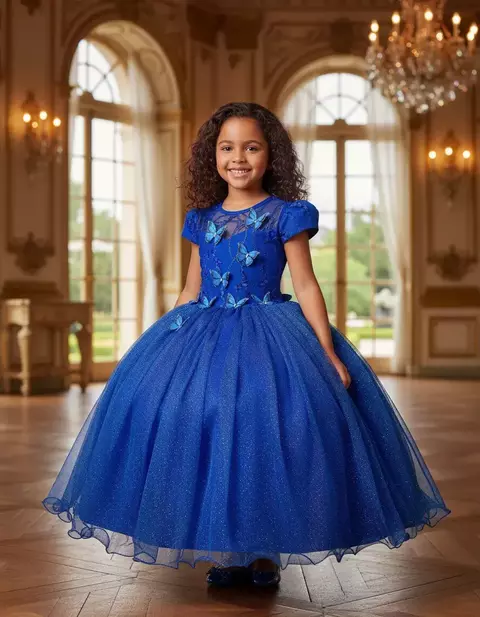 Vestido Longo Jardim Encantado Borboletas Azul Royal - comprar online