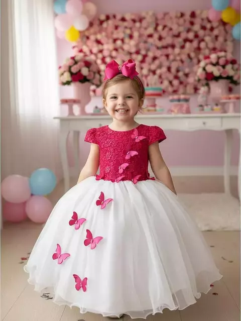 Vestido Juvenil - Midi Sabrina Pink e Off - comprar online