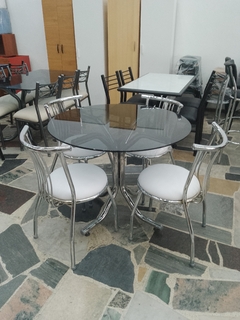 Juego Julieta Cromado con mesa Vidrio 100 cm en internet