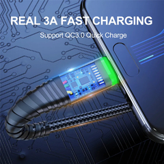 USLION-LED 3A Tipo C Cabo Micro USB, Cabo de carregamento flash - loja online