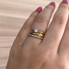 Anel Solitário Aço Inoxidável Dourado - loja online