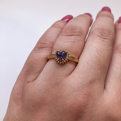 Anel Coração Roxo Aço Inoxidável Dourado na internet