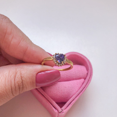 Anel Coração Roxo Aço Inoxidável Dourado - comprar online