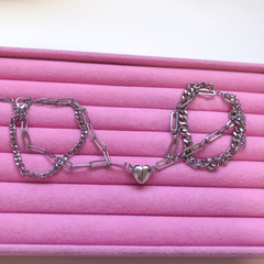 Pulseira Dupla em Aço Inoxidável com Imã de Coração