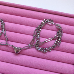 Pulseira Dupla em Aço Inoxidável com Imã de Coração - comprar online