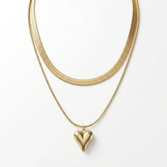 Colar Duplo Coração - Aço Inoxidável Dourado