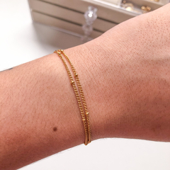 Pulseira Fina Dupla com Bolinhas Dourada - loja online