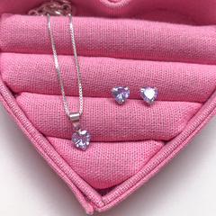 Conjunto colar e brinco Coração Lilás