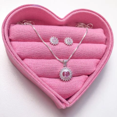 Conjunto Colar e Brinco Cravejado Rosa e Cristal - comprar online
