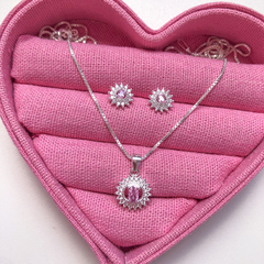 Imagem do Conjunto Colar e Brinco Cravejado Rosa e Cristal