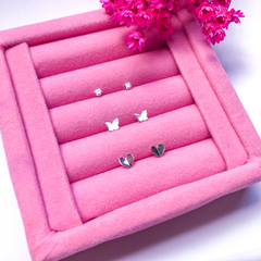 Trio de brincos ponto de luz, coração e borboleta - comprar online