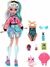 Monster High Muñeca Lagoona Blue Fashion con pelo rayado colorido, aspecto distintivo, accesorios y piraña para mascotas