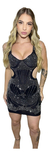 Vestido Feminino Curto Com Pedraria Manga Strass Luxo