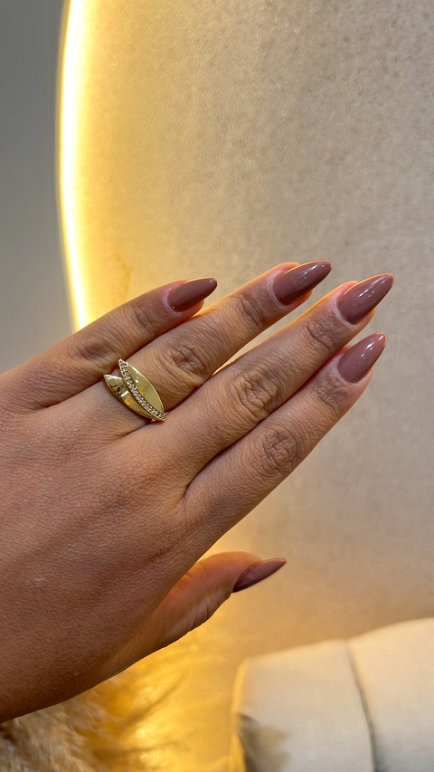 Anel liso com filete cravejado