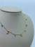 COLAR CHOCKER ELO PORTUGUES PEQUENO COM PINGENTINHOS ESTRELA, LUA, ZIRCONIA AZUL