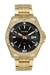 RELOGIO MASCULINO MONDAINE DOURADO CAIXA REDONDA GRANDE NUMERAÇAO INCOMPLETA FUNDO PRETO DATA