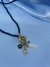 COLAR ELO CRISTAIS AZUL PINGENTE DENTE DE SABRE BRACO ZIRCONIA VERDE MAO DE FATIMA PONTO DE LUZ VERDE