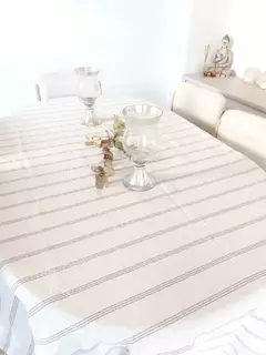 Mantel de tussor blanco con rayas triples grises -1.5 x 2 mts - comprar online