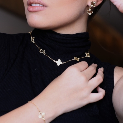 Colar Trevo Dourado Folheado a Ouro 18K