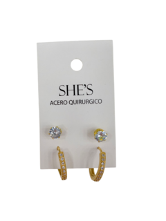 She's Accesorio Aritos de diamente y aro colgante dorado - tienda online