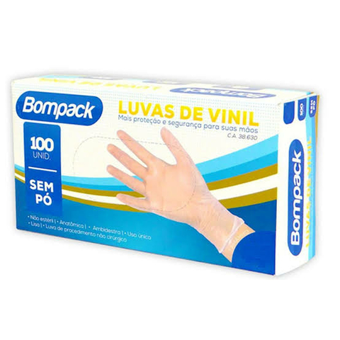 Caixa de Luva de Vinil Bompack com 100 Unidades