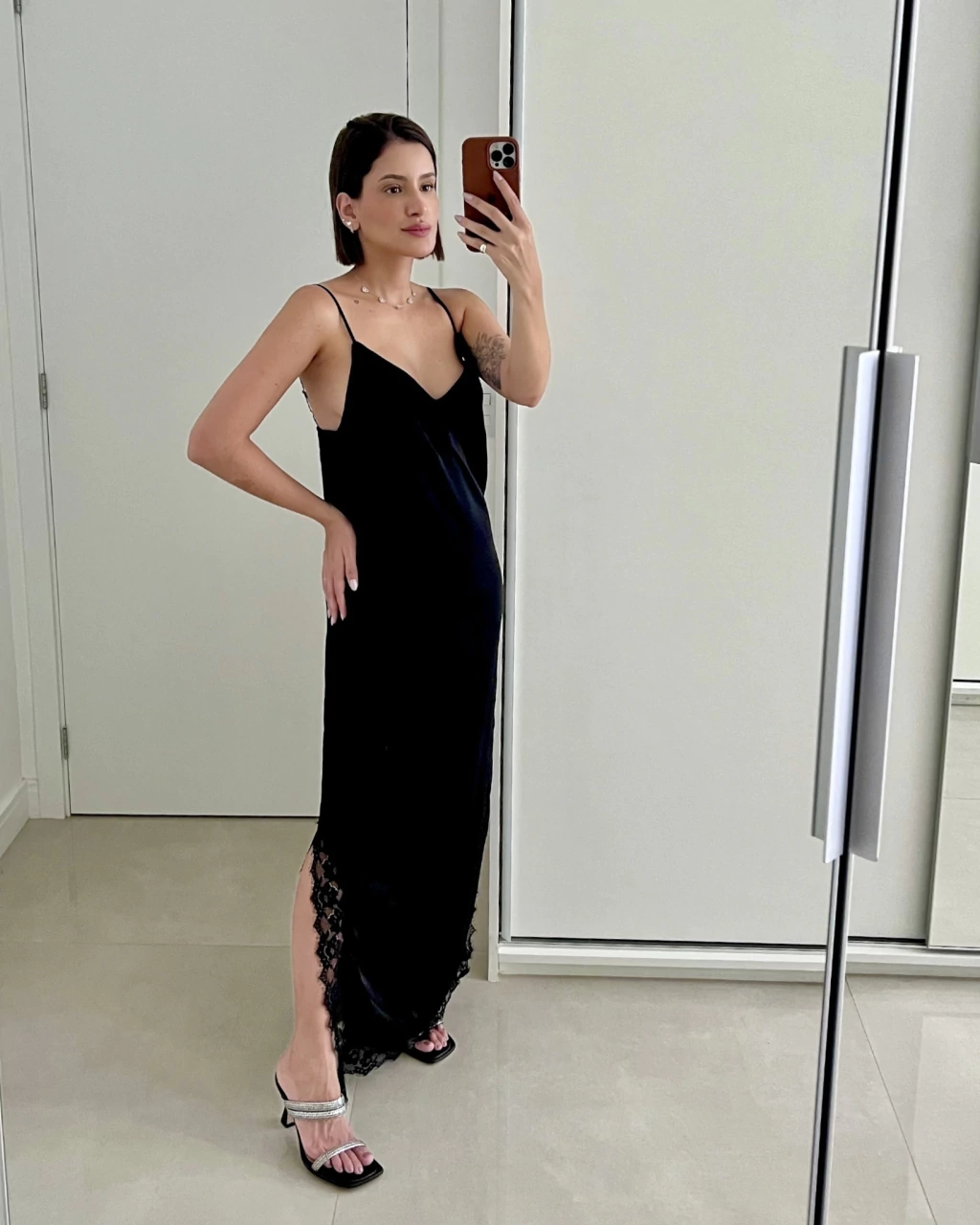 Slip dress com rendas
