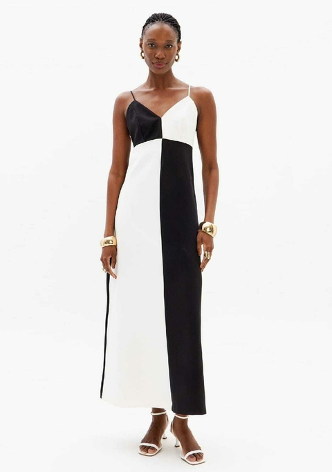 Vestido Super Midi de Alça Bicolor
