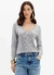 Blusa Tricot Com Aplicação e Decote V