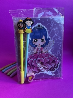 Paper craft + caneta princesa + lápis com ponteira princesa + borracha (roxo)