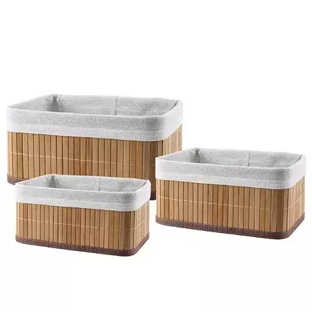 Cestos Organizadores De Bambu 3 Unidades Multiuso Com Forro Perfeito Para Banheiros, Armários, Lavanderias. Bonito e Ele