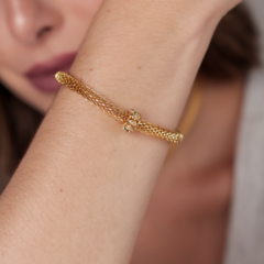 Pulseira malha com pingente, banho em ouro 18 k