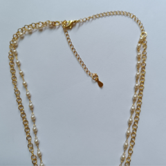 Colar duplo com mini pérolas e pingente, banho em ouro 18 k na internet
