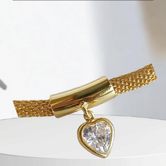 Choker com malha entrelaçada com pingente coração, banho ouro 18 k - wojdela semijoias