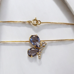 Colar com pingente borboleta lilás com zircônias, banho em ouro 18 k - comprar online