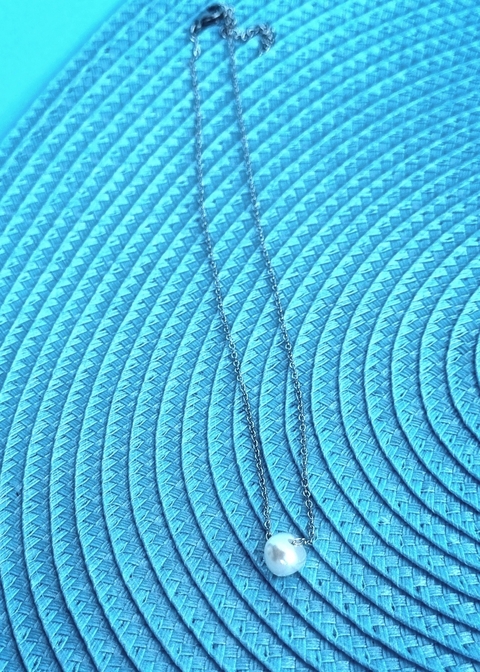 Colar Choker Pérola Simples Passante em aço inoxidável