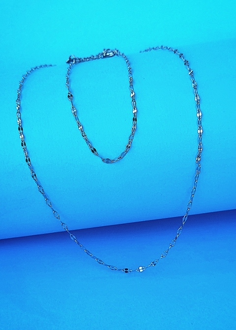 Conjunto Colar e Pulseira Elos Delicados em aço inoxidável
