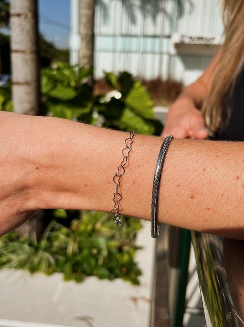 Pulseira Elo Coração em aço inoxidável