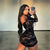 Manga Longa Feminina em Estilo Bodycon com Vestido Mini Halter e Cordão