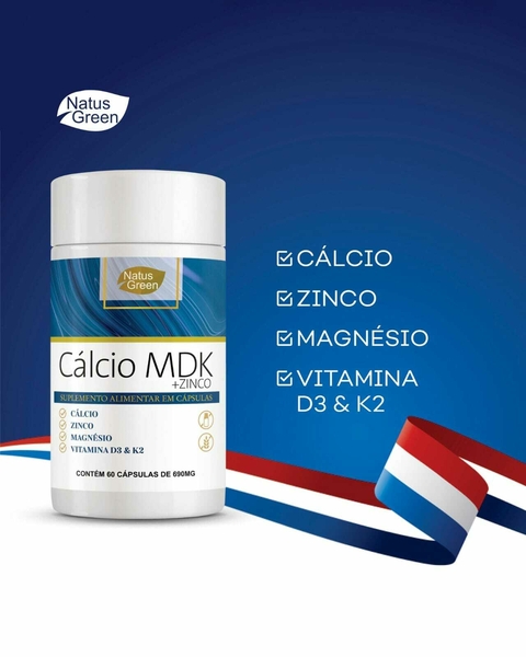 Cálcio MDK Cálcio + Zinco + Magnésio + Vitamina D3 + K2 60 Capsulas 690 MG