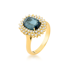  anel em ouro 18k com turmalina e diamantes
