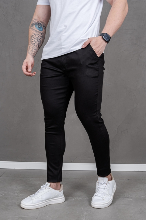 CALÇA ALFAIATARIA SLIM PRETA CETIM - comprar online