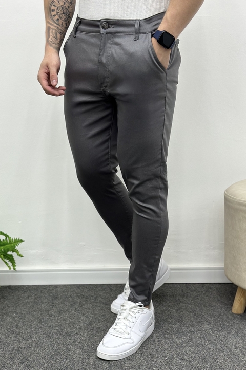 CALÇA ALFAIATARIA SLIM CINZA CETIM