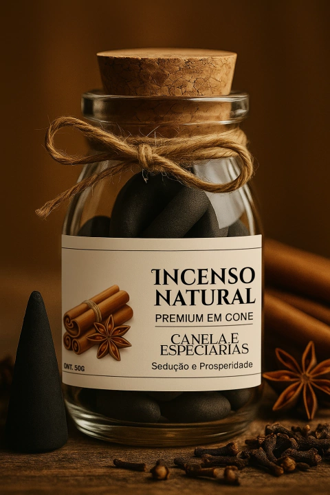 Incenso Natural em Cone Premium Canela e Especiarias 50g