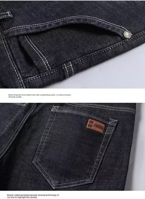 Jeans de inverno quente masculino, denim outono, linha de lã macia, preto, azul