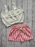 Conjunto cropped regata babado e short em crepe