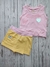 Conjunto regata com paetê reversível e short saia em moletinho