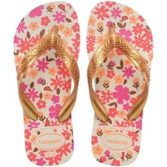 CHINELO HAVAIANAS KIDS FLORES - BEGE / DOURADO