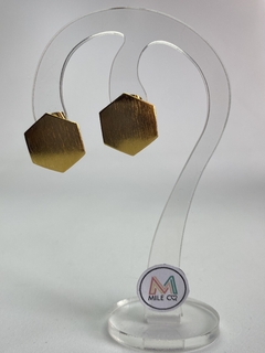 A-15 Aretes de bronce con baño de oro en forma de hexágono
