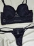 Conjunto De Lingerie Karina Com Bojo Em Renda Modelo Cropped E Calcinha Fio - Preto